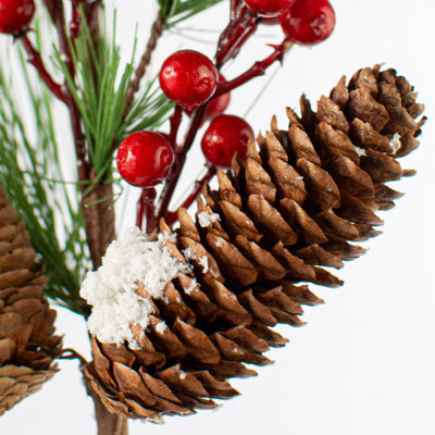 💙 Winter Berry Pinecone 16" Faux Evergreen Pick