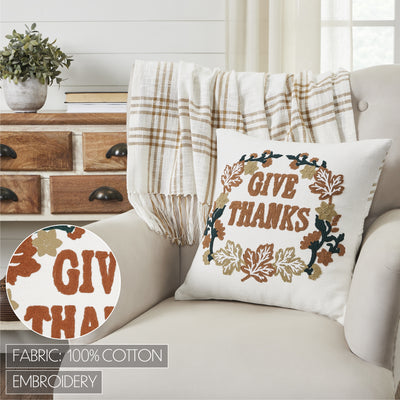 Wheat Plaid Give Thanks Pillow 18'' x 18''