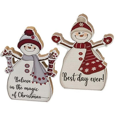 💙 Set of 2 Best Day Ever Chunky Snowman Sitter Signs