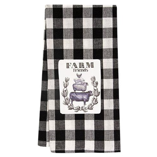 Farm Friends Black & White Buffalo Check Dish Towel