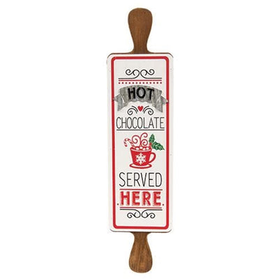 💙 Hot Chocolate Rolling Pin 18.75" Metal and Wood Sign