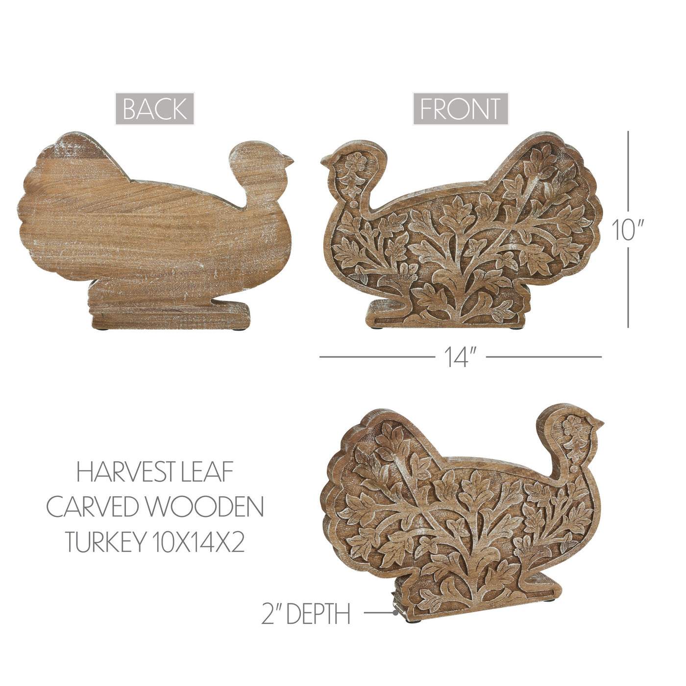 Harvest Leaf Carved Wooden Turkey 10" H