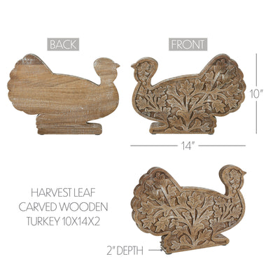 Harvest Leaf Carved Wooden Turkey 10" H