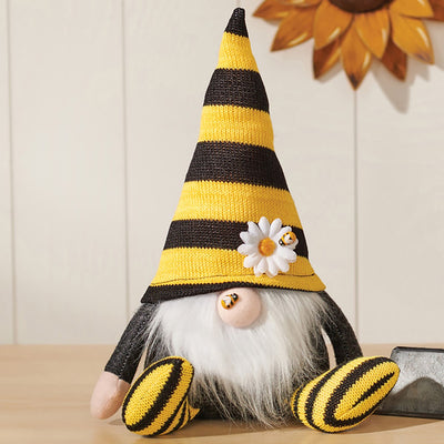 Gnome With Bee Black and Yellow Fabric Sitter