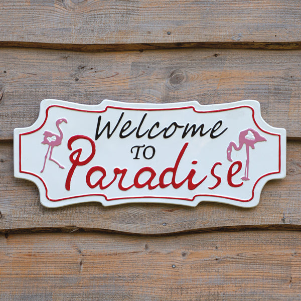 🎄Welcome To Paradise Flamingo 24" Metal Sign