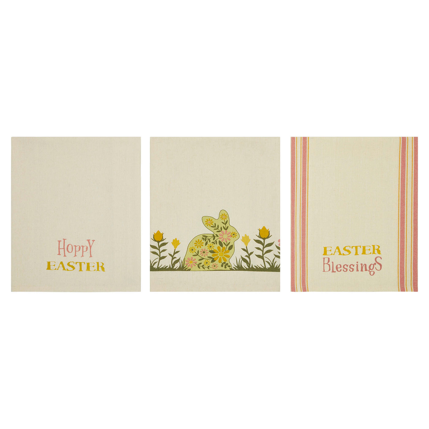Set of 3 Bunny Hop Floral Bunny & Easter Tea Towels