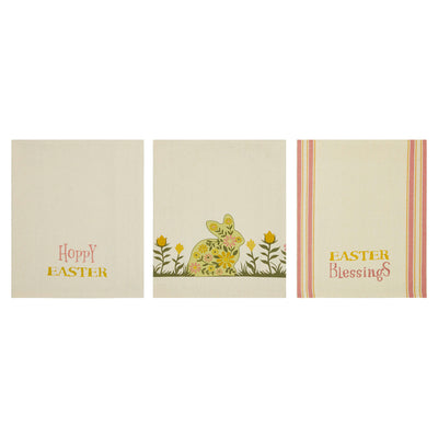 Set of 3 Bunny Hop Floral Bunny & Easter Tea Towels