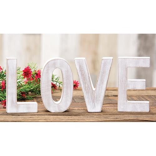 LOVE Rustic White Letters Set of Four 4.75" H