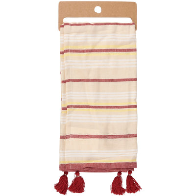 Strawberries Striped Tassled Kitchen Towel