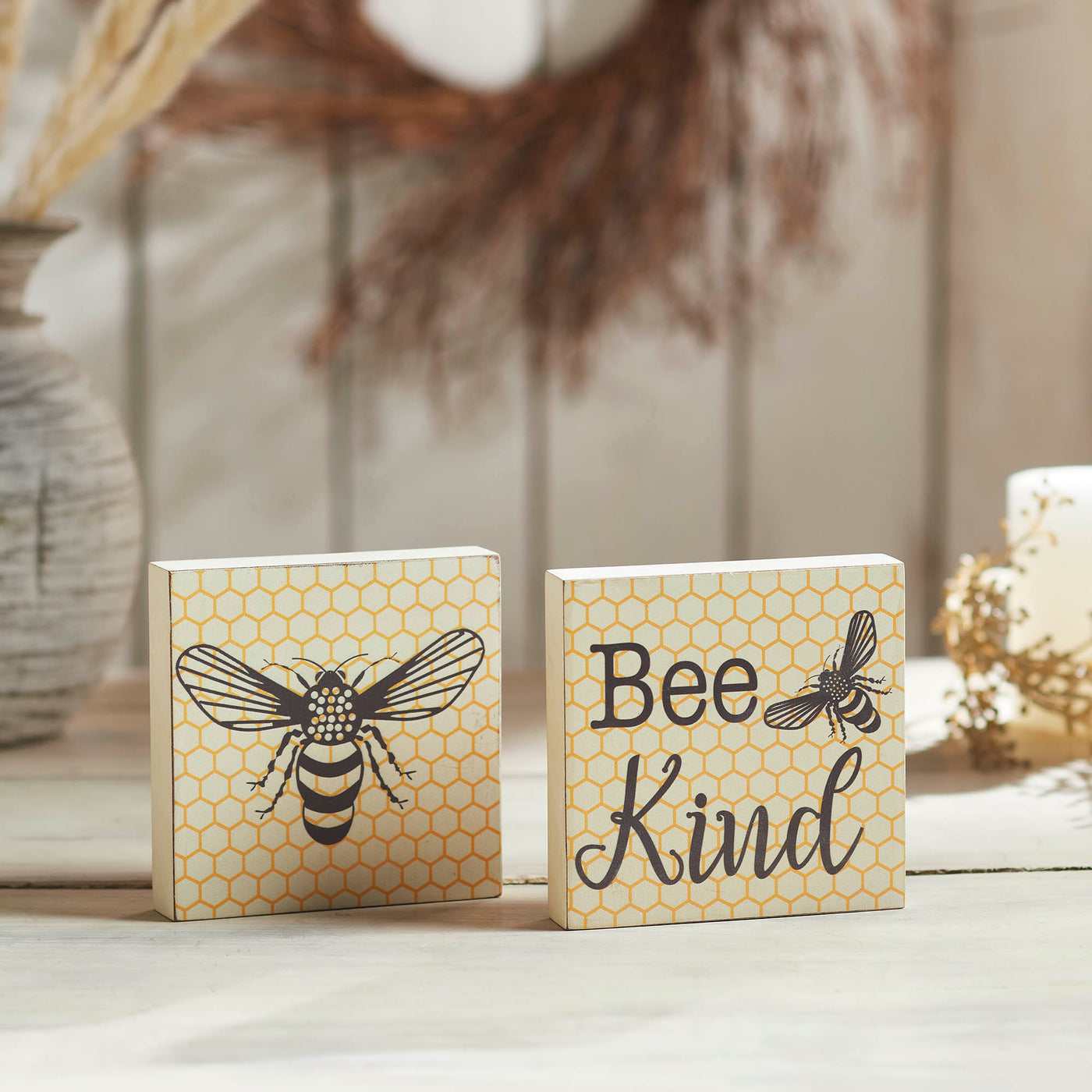 Set of 2 Buzzy Bees Bee Kind 5" Block Signs