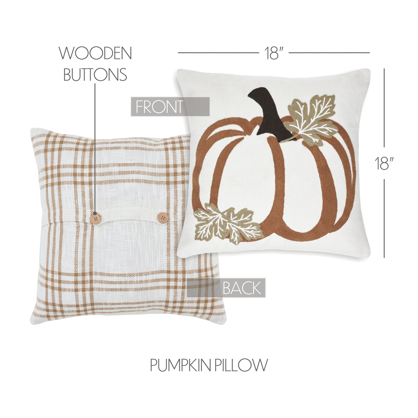 Wheat Plaid Pumpkin Pillow 18'' x 18''