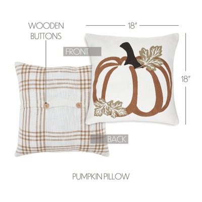 Wheat Plaid Pumpkin Pillow 18'' x 18''