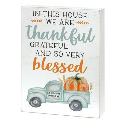 In This House We Are Thankful Pumpkin Truck 12" Box Sign