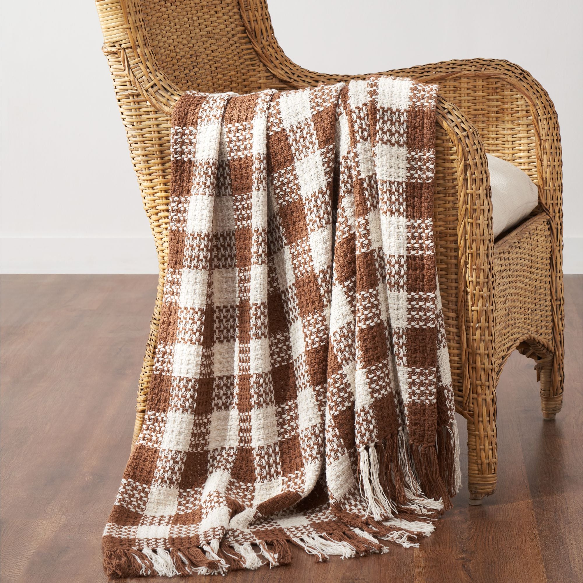 Dark Amber Woven Check Throw Blanket with Fringe – Blueberry Lane Shop