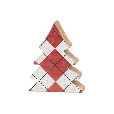Set of 2 Distressed Wooden Plaid Mini Christmas Trees