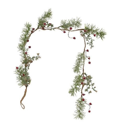 💙 Icy Short Needle Pine & Berry 4 ft Faux Evergreen Rope Garland