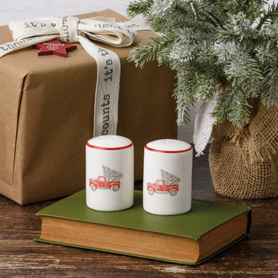 Red Truck With Tree Christmas Salt And Pepper Set