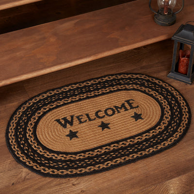 Welcome Farmhouse Stencil Stars 30" Oval Jute Rug