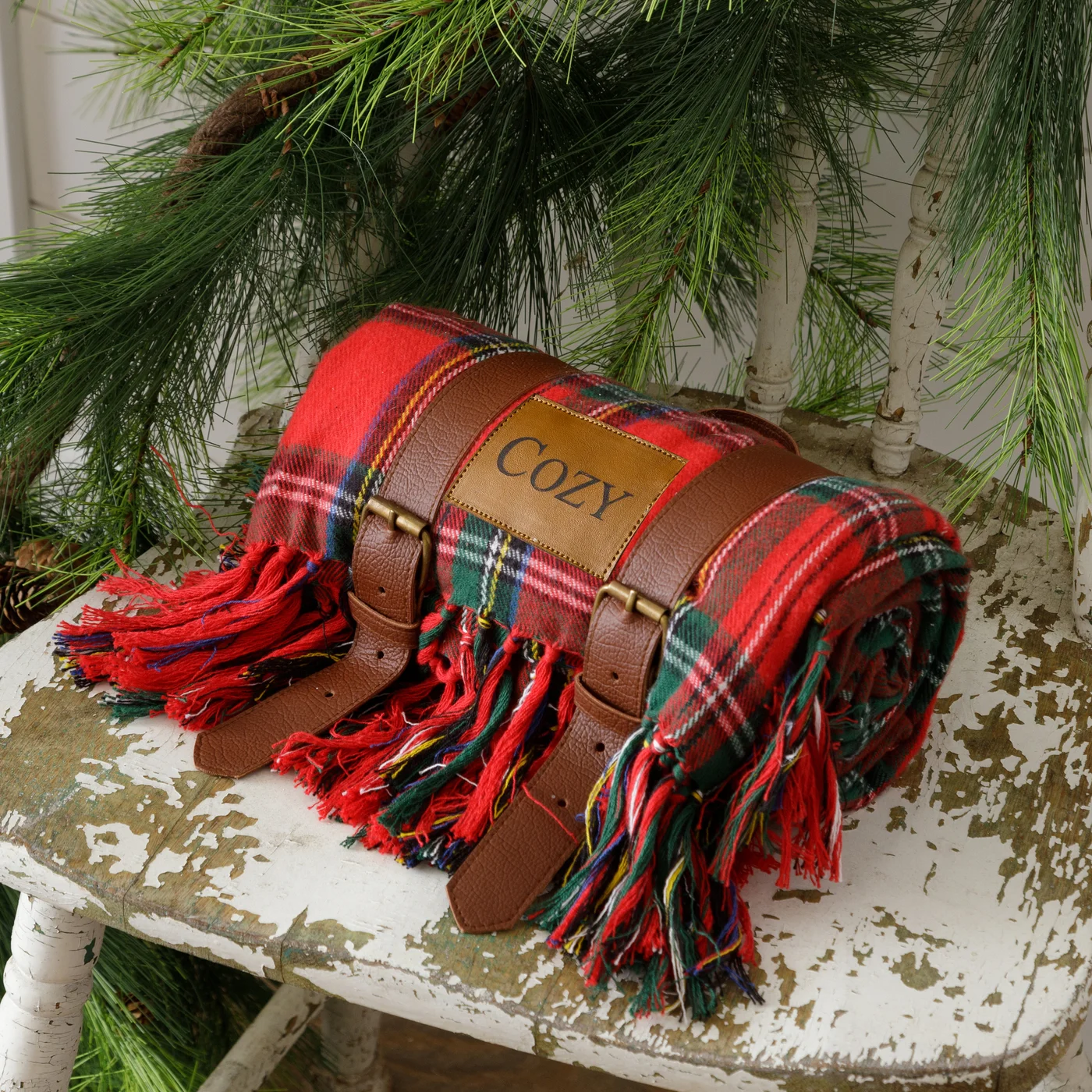 Cozy Red Tartan Plain Carry Along Throw