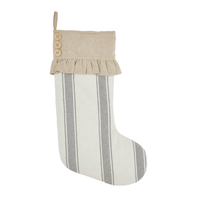 Grace Grain Sack Stripe Ruffled Christmas Stocking 20" H