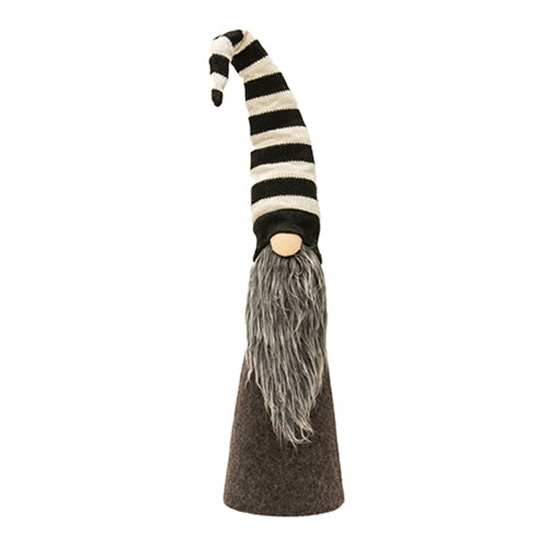 Skinny Grey Beard Gnome With Striped Hat 27" H