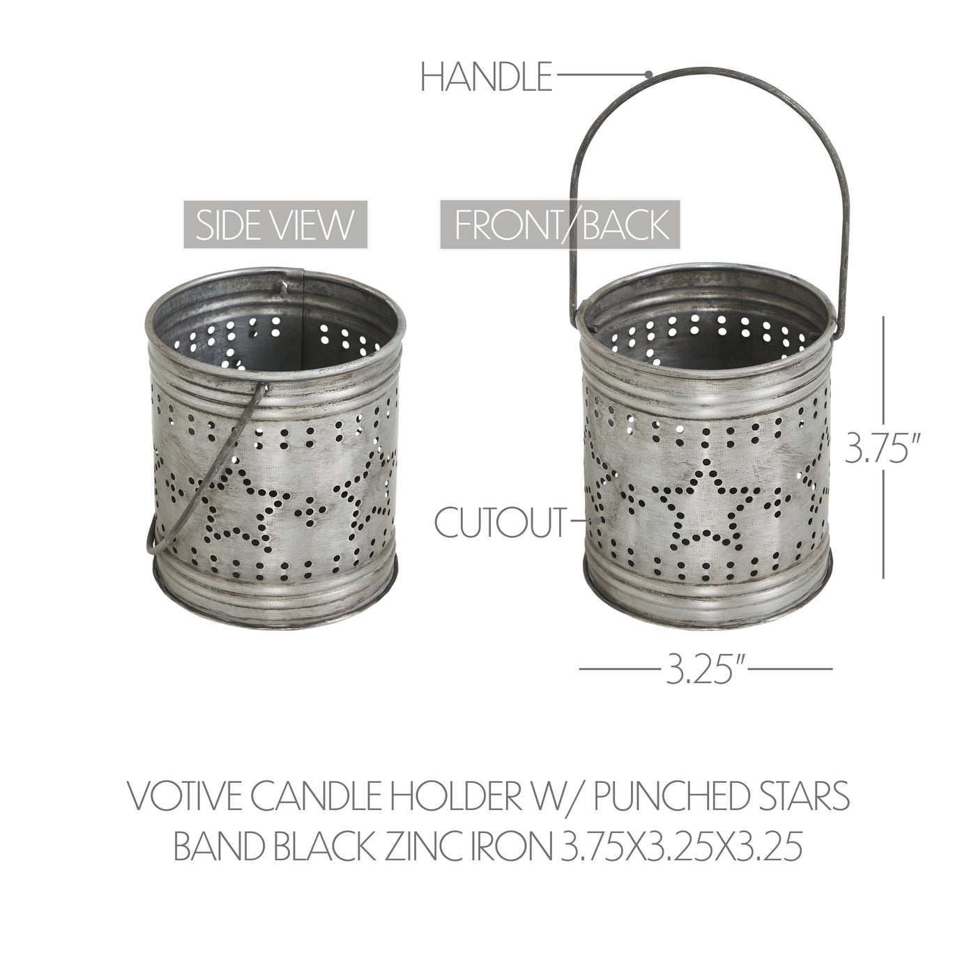 Punched Star Rustic Metal Candle Holder 3.75" H