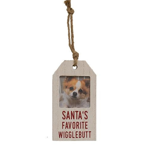 Set of 2 Santa's Favorite Wigglebutt Photo Tag Ornaments