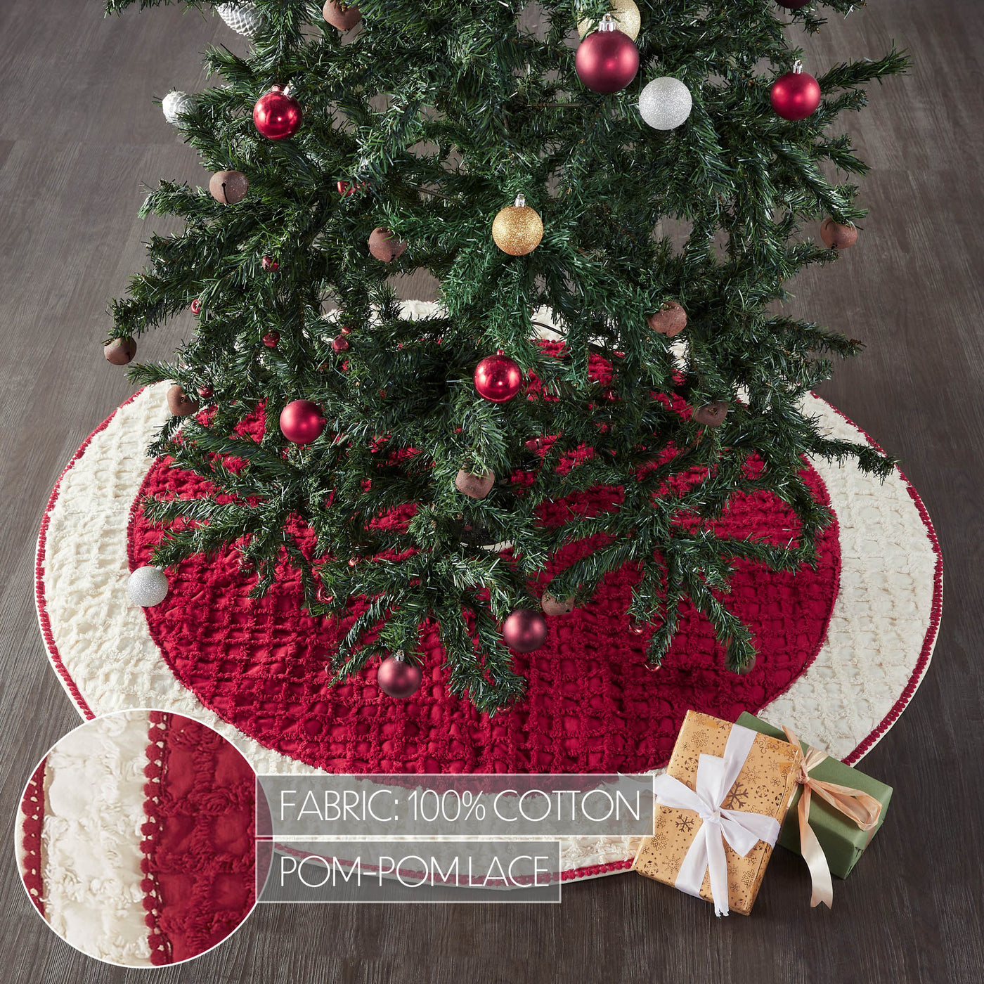 Kringle Red and White Chenille 48" Diameter Christmas Tree Skirt