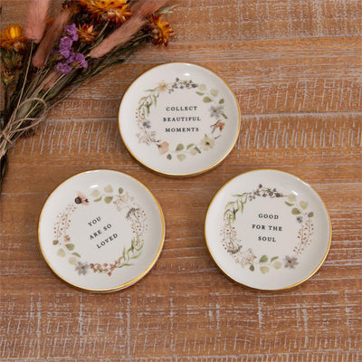 Set of 3 Floral Sentiments Trinket Plates 4"