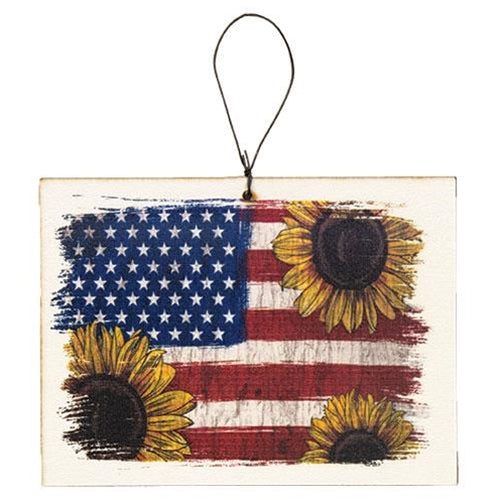 American Flag & Sunflowers Ornament