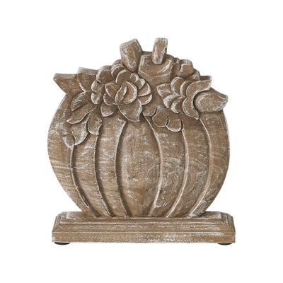 Floral Crown Carved Wooden Pumpkin 8.5" H
