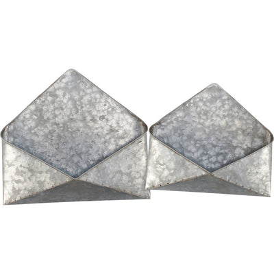 Set of 2 Rustic Metal Envelope Shaped Wall Pockets