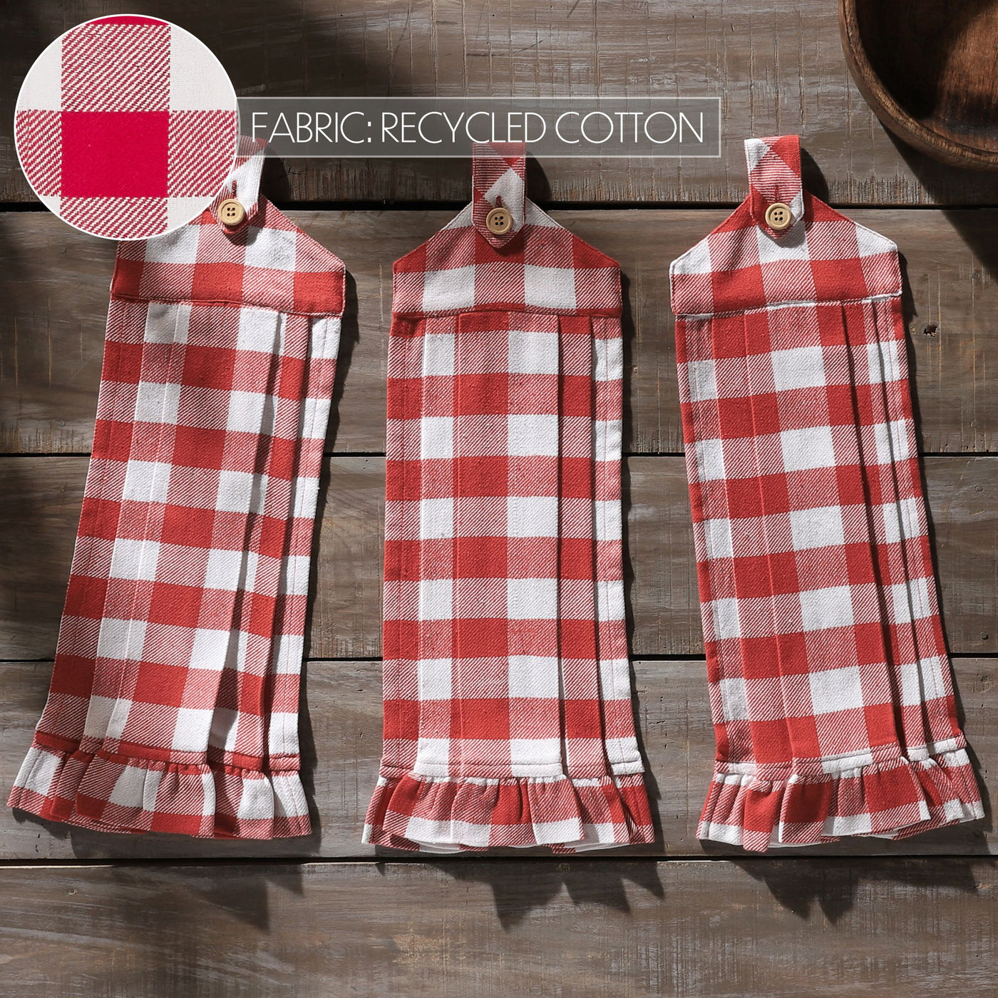 Annie Buffalo Check Red Button Loop Tea Towels Set of 3