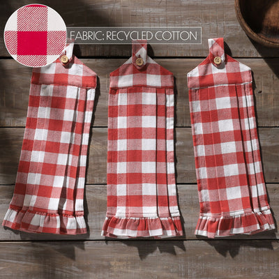 Annie Buffalo Check Red Button Loop Tea Towels Set of 3