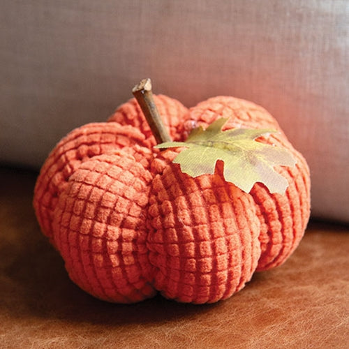Stuffed Waffle Weave Orange Small Pumpkin with Stick Stem