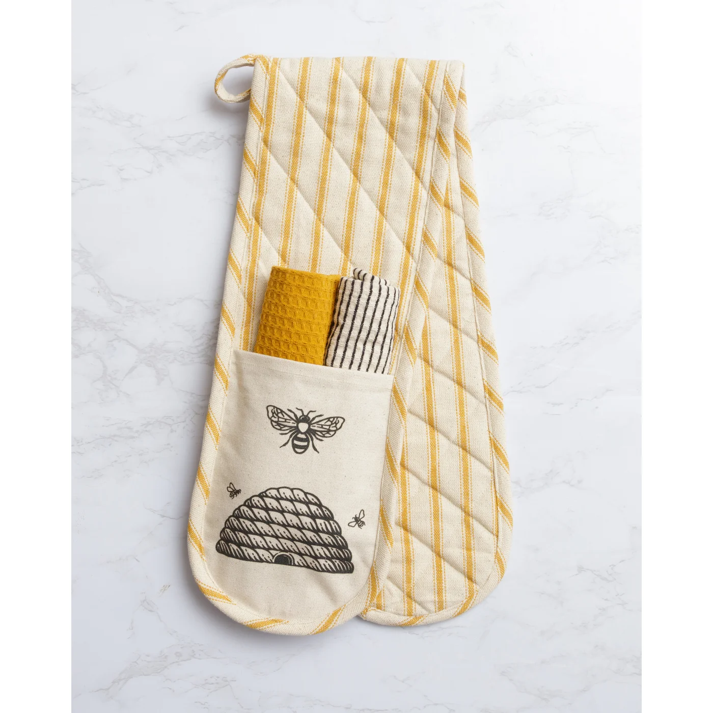 Bee Hive Double Oven Mitt Gift Set With Dish Cloths