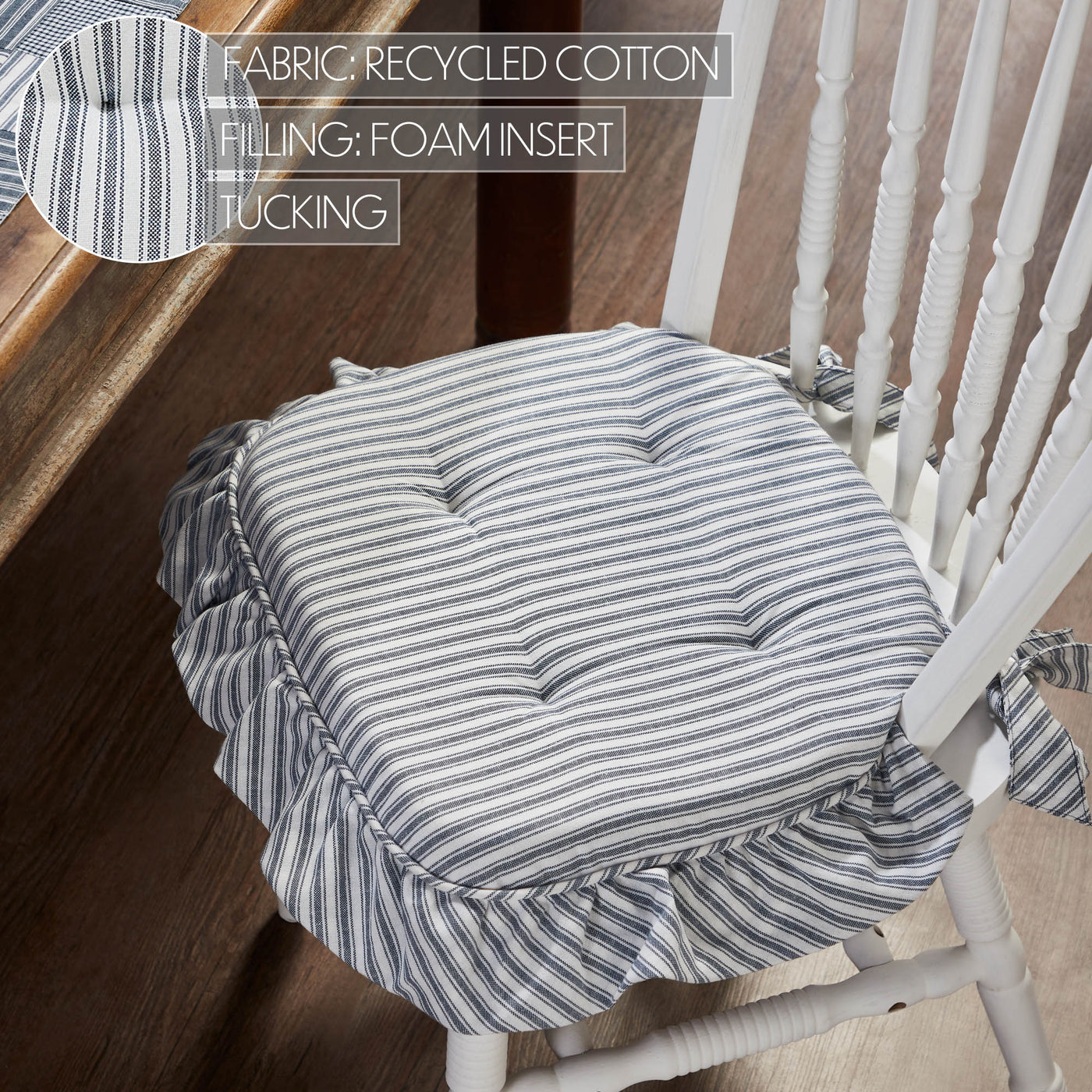 Sawyer Mill Blue Ticking Stripe Ruffled Chair Pad