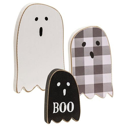 Set of 3 Boo Ghost Wooden Shelf Sitters