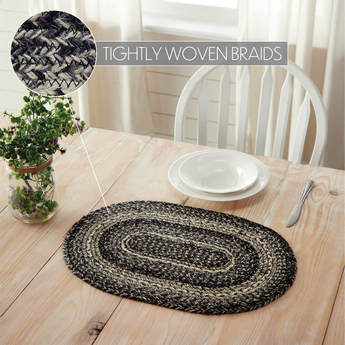 Sawyer Mill Black White Jute Oval Placemat