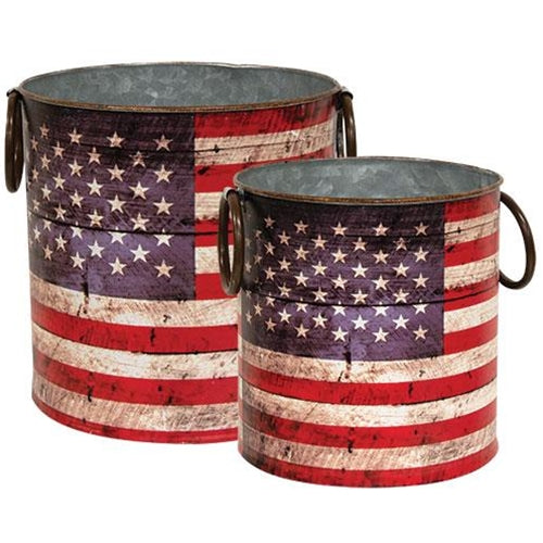 Set of 2 Americana Flag Buckets