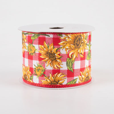 Wild Sunflowers Red and White Check Ribbon 2.5" x 10 Yards