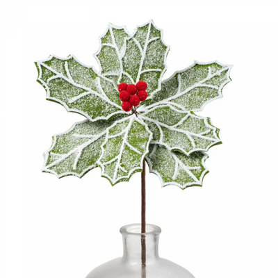 💙 Frosted Felt Holly Poinsettia 19" Faux Floral Stem