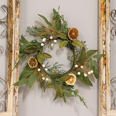 💙 Holiday Orange & Greens 10" Faux Evergreen Small Wreath