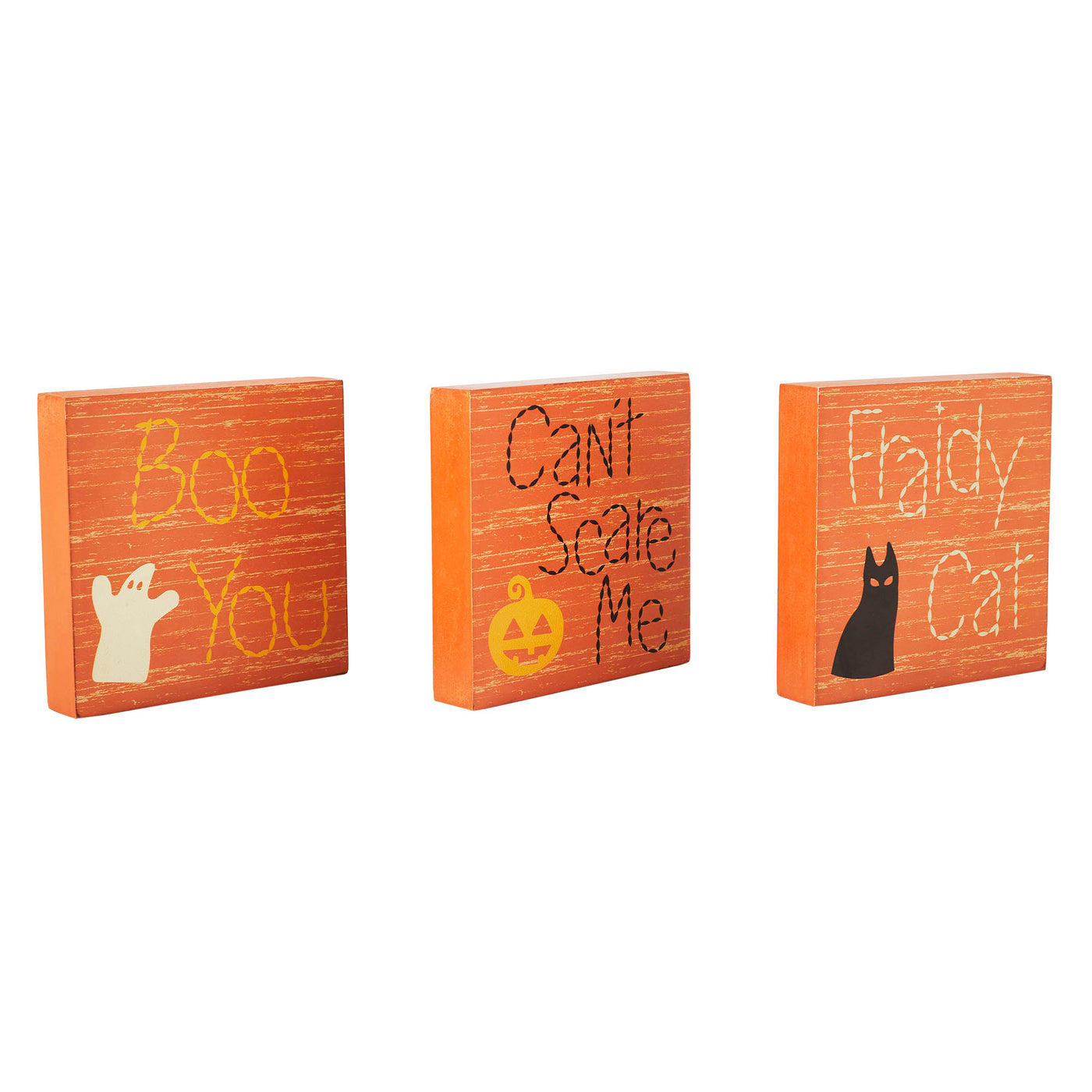 Set of 3 Boo You Can't Scare Me Fraidy Cat 5" Wooden Block Signs