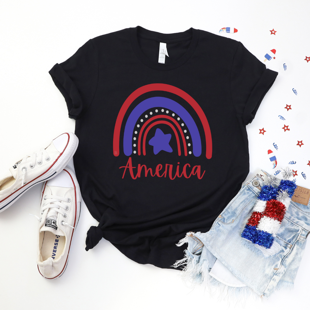 💙 America Rainbow T-Shirt - 🎆 4th of July Collection