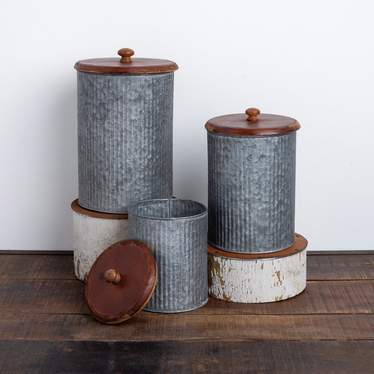 Set of 3 Farmhouse Galvanized Canister Set