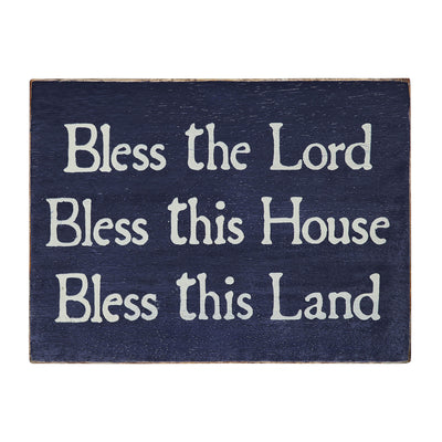 Bless The Lord House and Land 8" Blue Wooden Sign