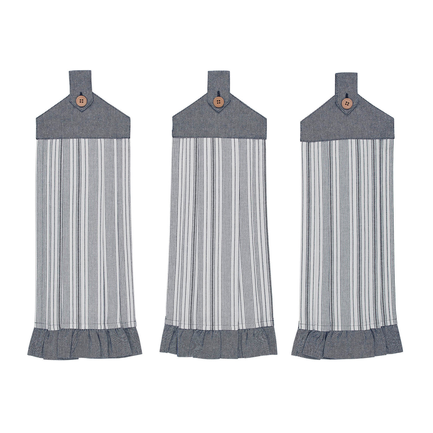 Sawyer Mill Blue Ticking Stripe Button Loop Tea Towel Set of 3