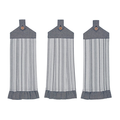 Sawyer Mill Blue Ticking Stripe Button Loop Tea Towel Set of 3