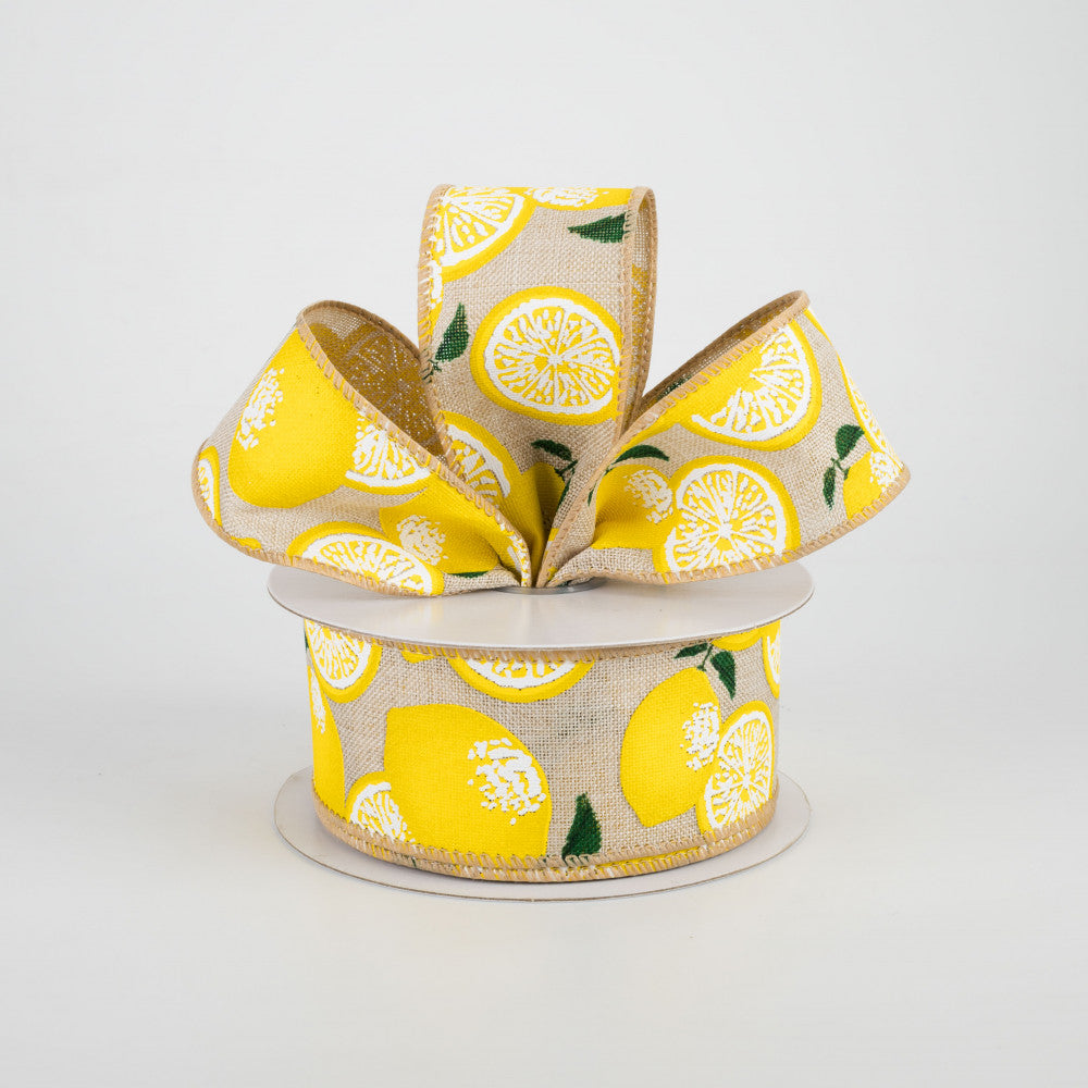 🔥 Lemons on Tan Ribbon 1.5" x 10 yards